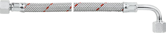 Oil hose with 3/8" union nut on one side, and 90° elbow pipe with 1/4" union nut on the other, 1000 mm long.