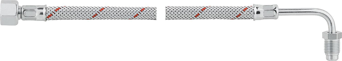 Oil hose with 3/8" union nut on one side, and a pipe bend with loose 1/4" nipple and 1000 mm sealing cone on the other.