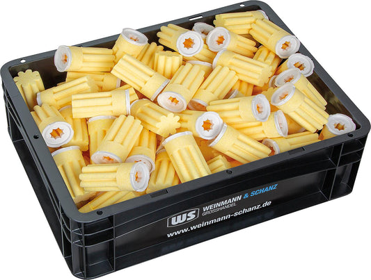 Vorteilspaket 100x Ölfiltereinsatz mit Sinterkunststoffeinsatz 50 µm Sternform - gelb + gratis WS BOX