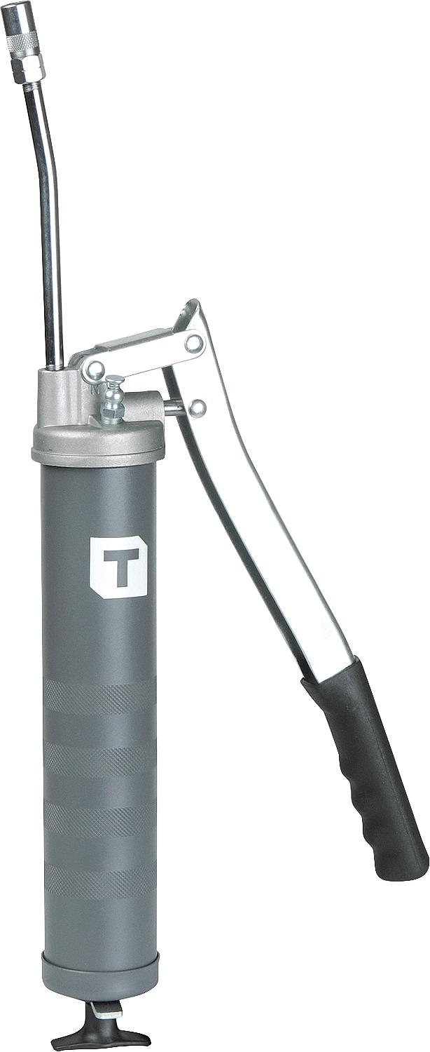Eco Tecalemit two-handed lever grease gun, curved nozzle tube