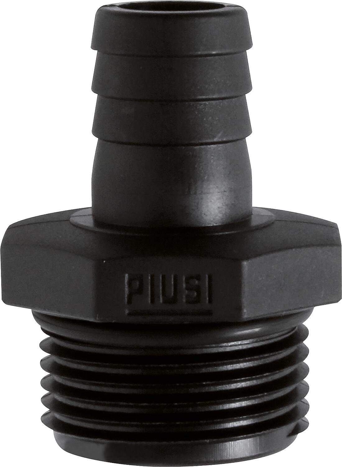 Straight hose connector, male thread, 1" plastic