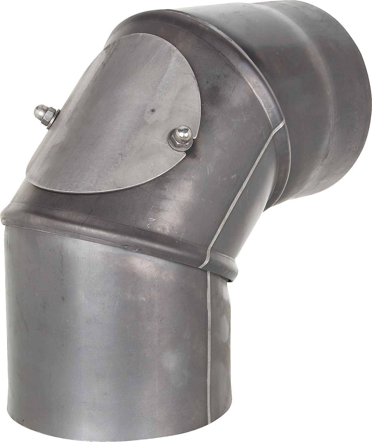 Flue pipe bend DN 160, bare steel with cleaning door, 2.0mm wall thickness, 0-90°