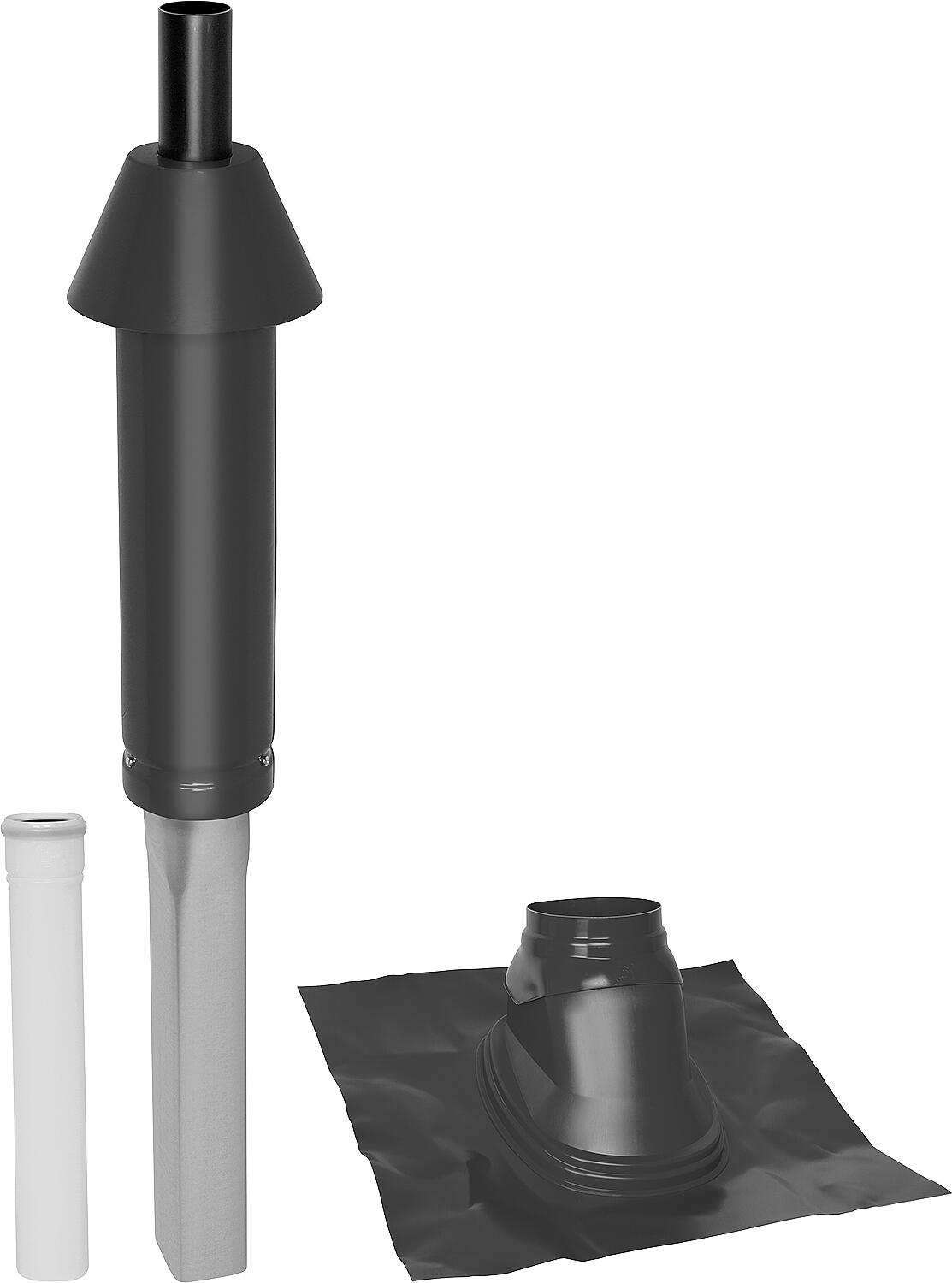 Skobifix XXs outlet package for pitched roofs 35° - 55°, DN 80/125 black, 1.0m