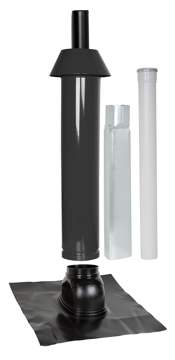 Skobifix XXs outlet package for pitched roofs 35° - 55°, DN 80/125 black, 1.0m