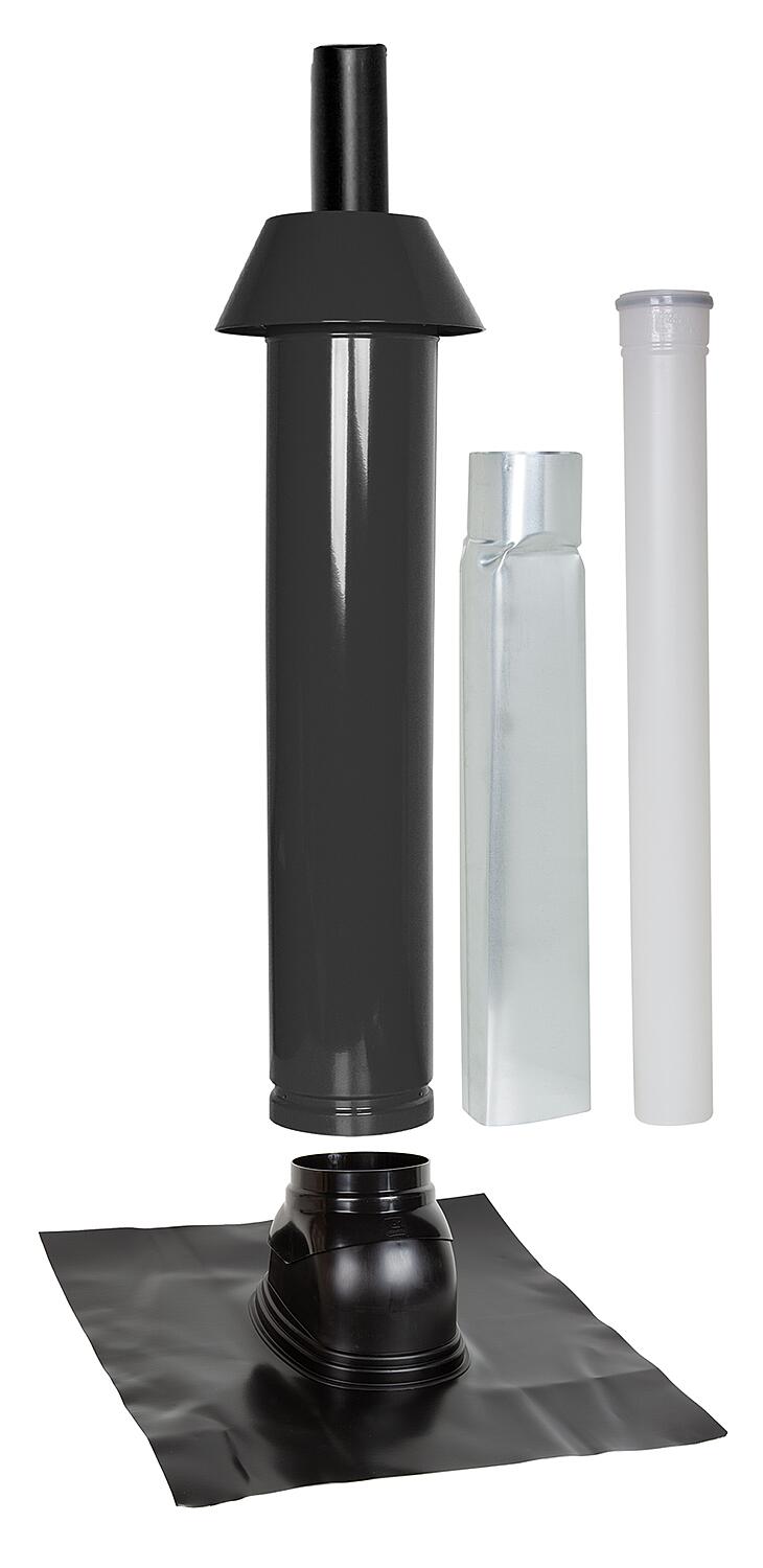 Skobifix XXs outlet package for pitched roofs 5°-25°, DN 80/125 black, 1.0m