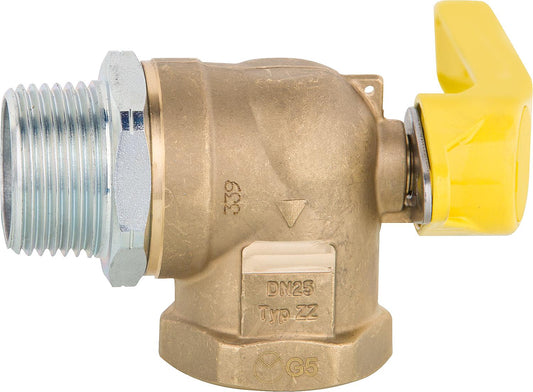 Vanne à bille d'arrêt de gaz pour compteurs à deux tuyaux