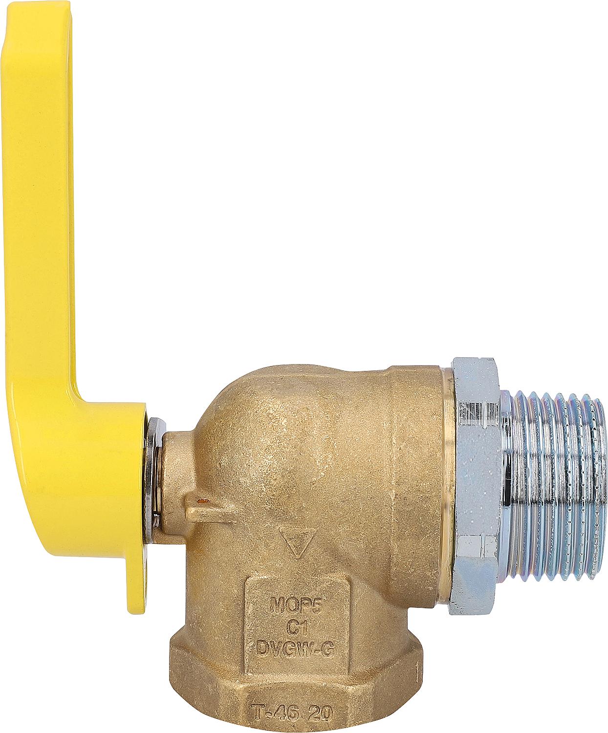 Gas shut-off ball valve 3/4" for two-pipe meters, angle shape