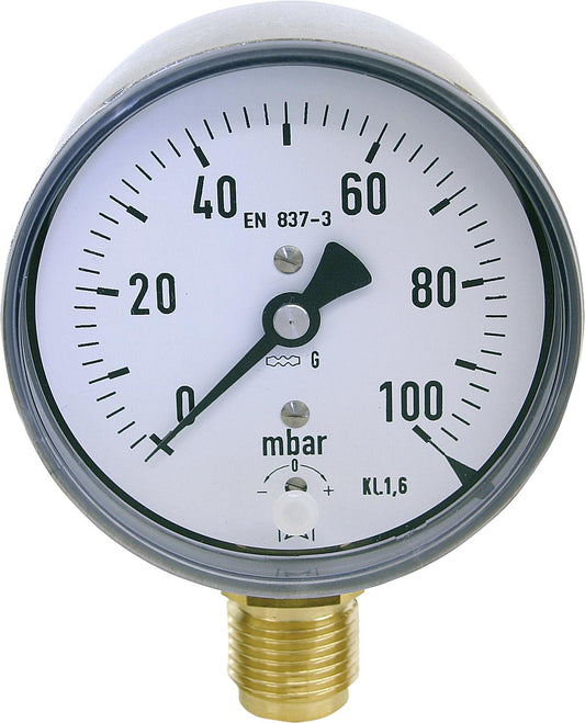 Kapselfeder-Manometer Edelstahl ø 80 mm, DN 15 (1/2") radial