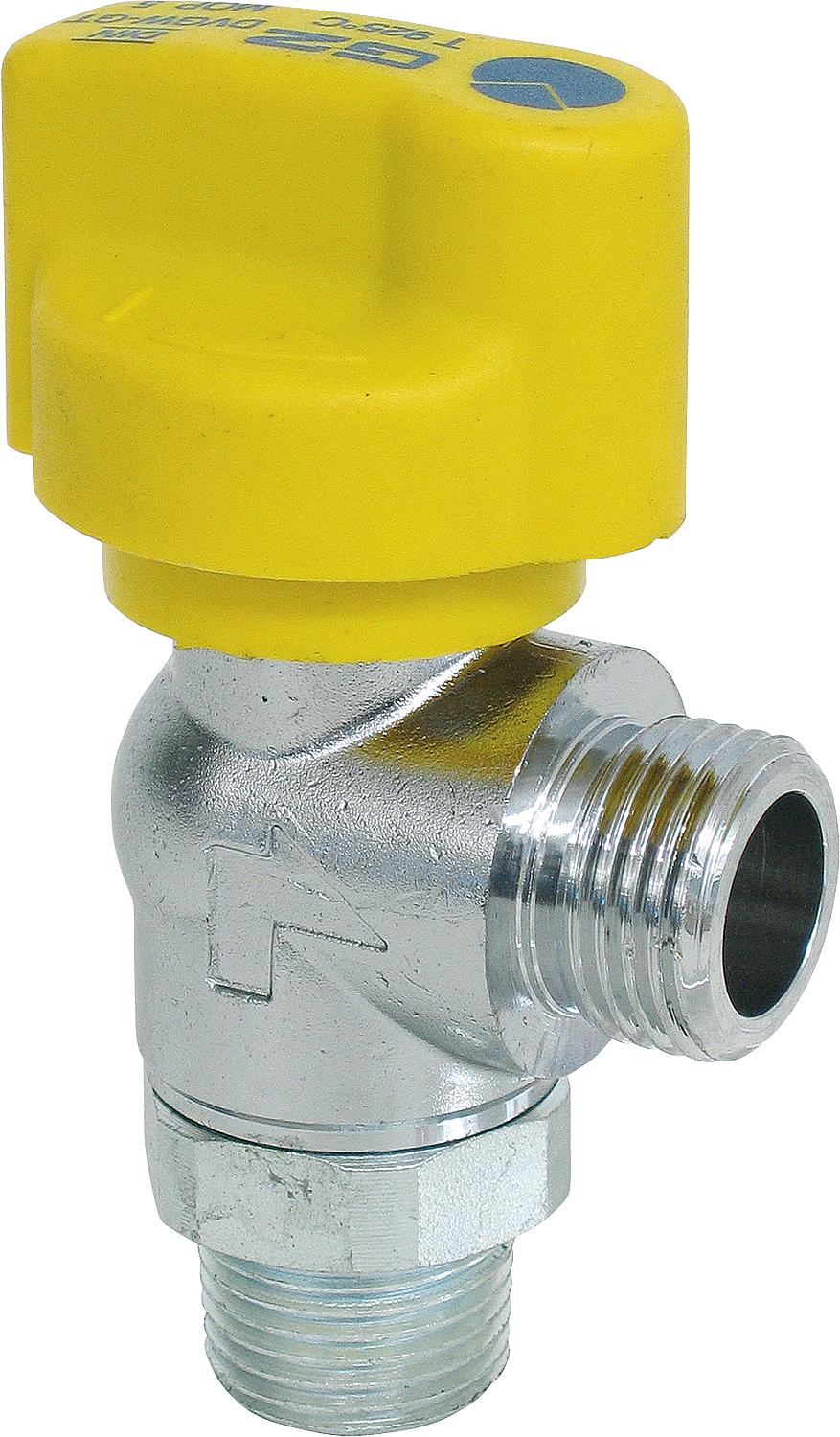 Gas shut-off ball valve DN 15 1/2" for hose connection, angled design with TAS