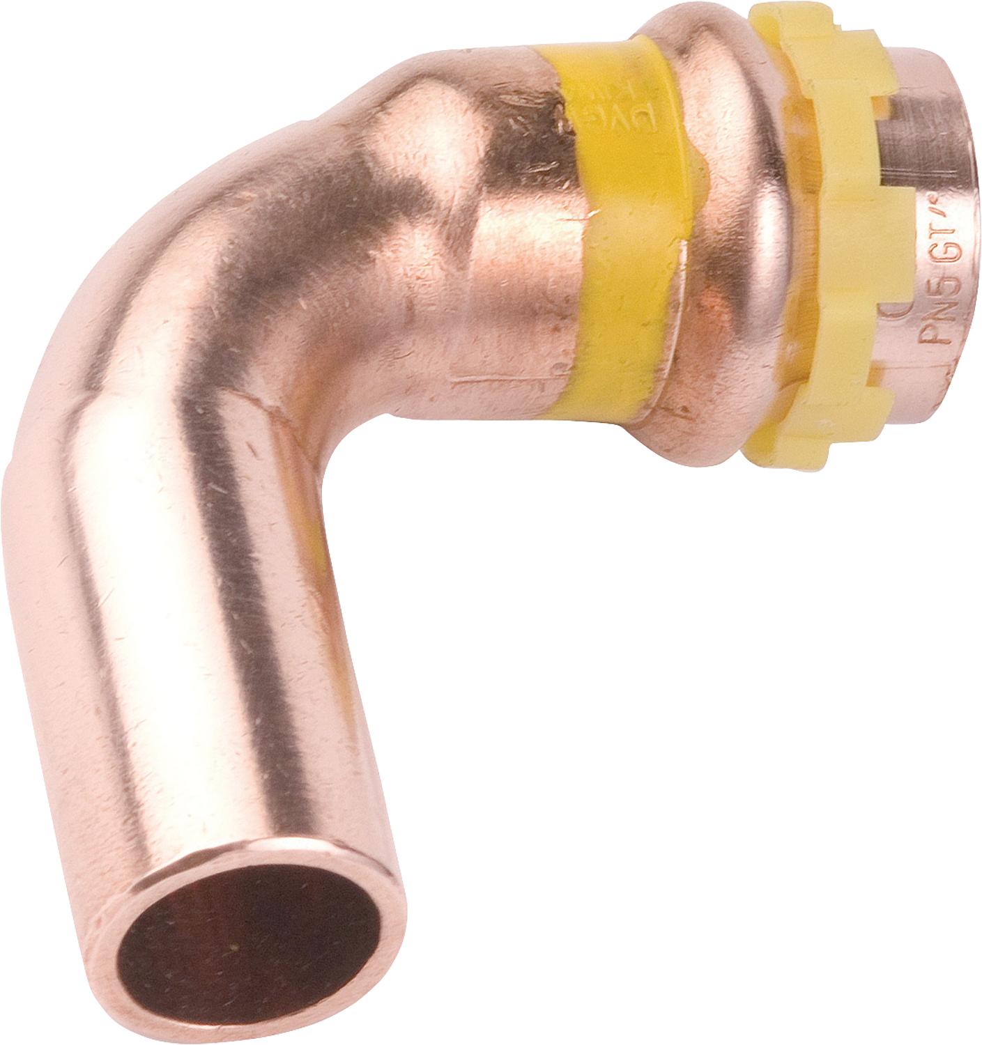 Copper press fitting gas V-contour bend 90° I/A, Ø 15 mm, PG 5001 gas