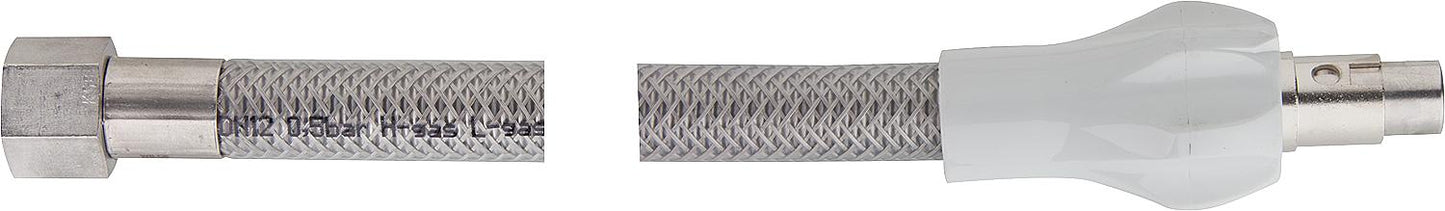 Safety gas plug-in hose 500mm DN 12 RP 1/2 stainless steel/PVC, EN 14800