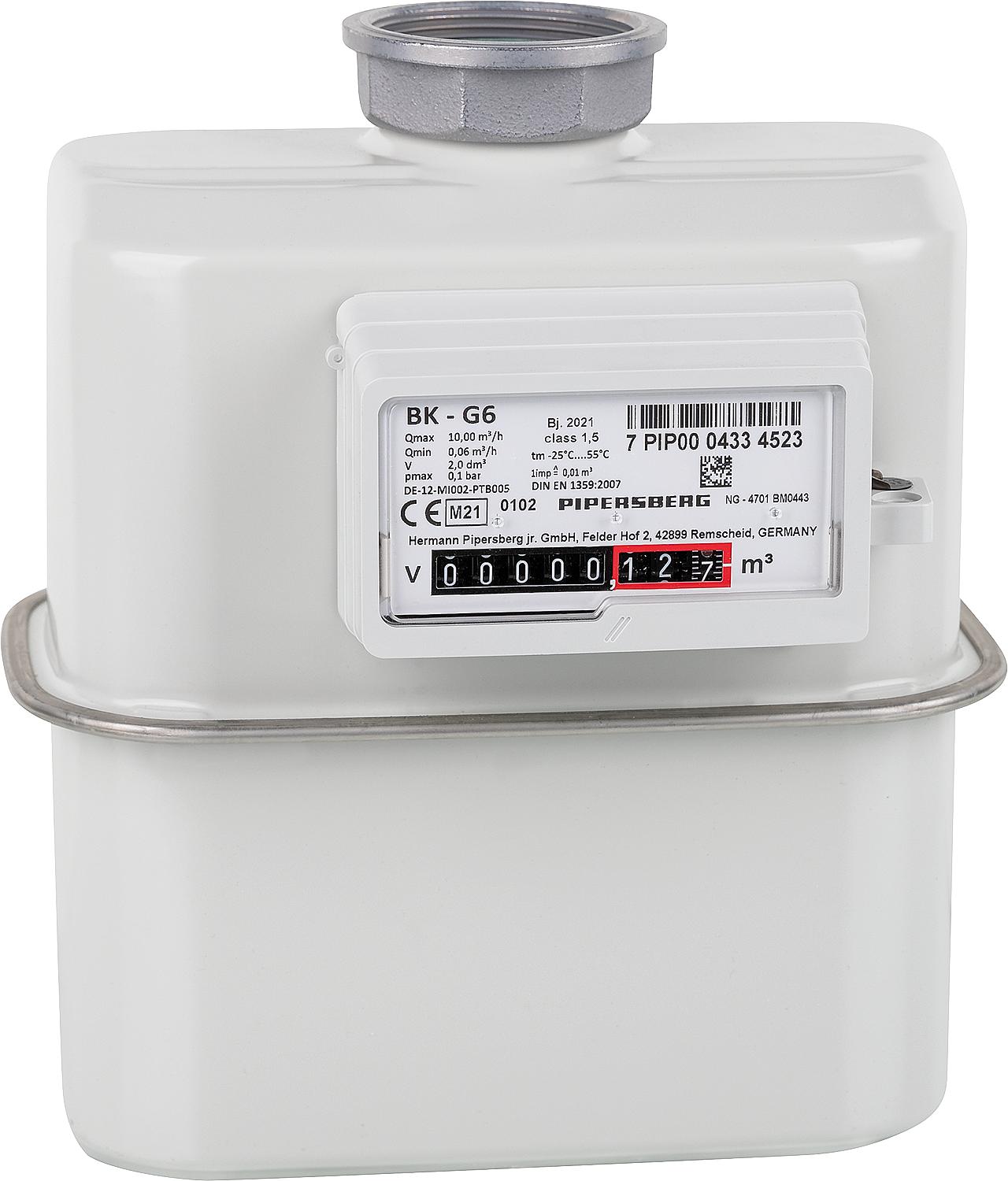 Gas meter BK G4 (G2,5,) single connection DN 25, folded, with downwardly extended measuring range.