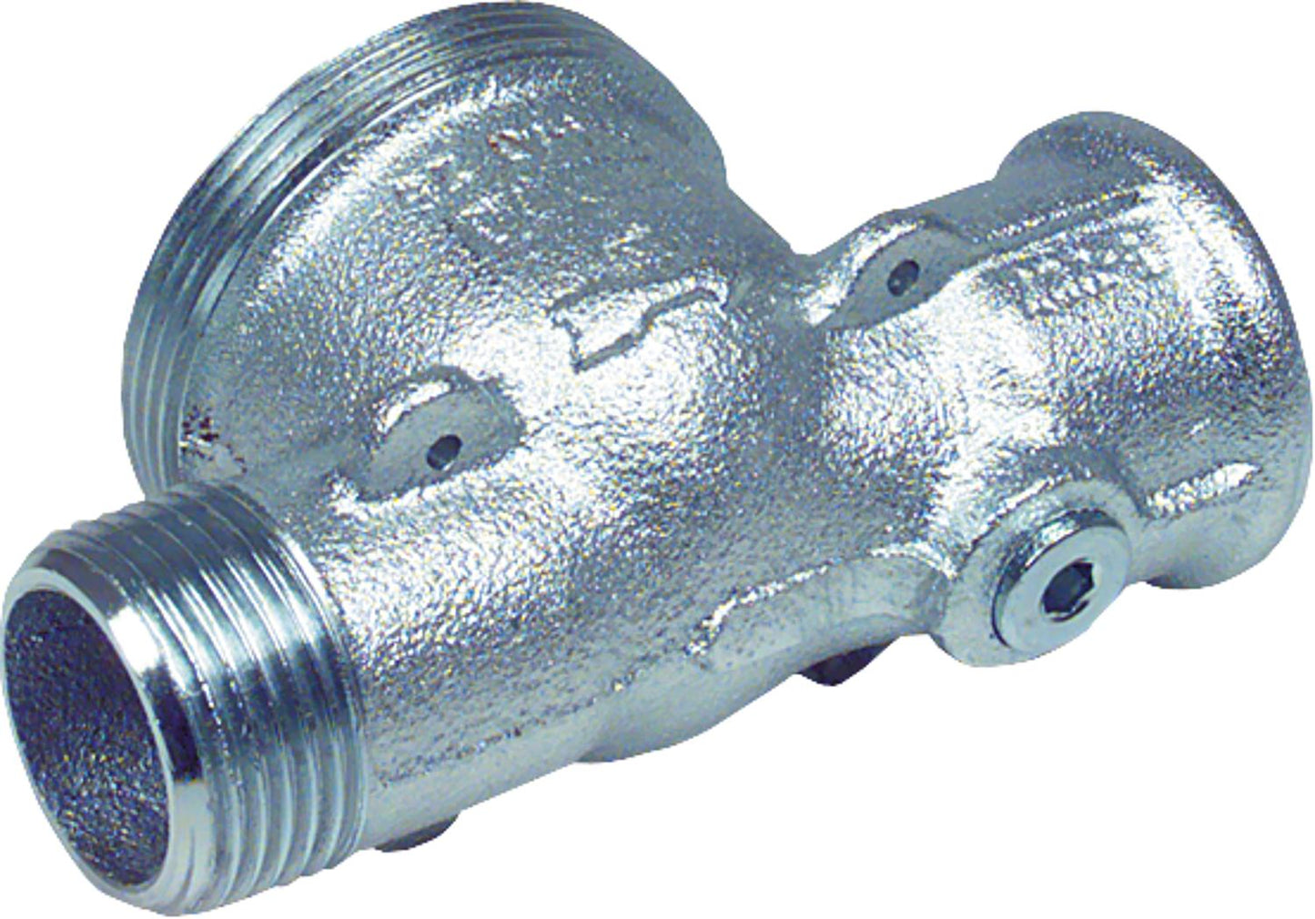 Connector with straight through-hole, suitable for BK 4, BK galvanized, with 1/8" test plug, 1 mm bore.