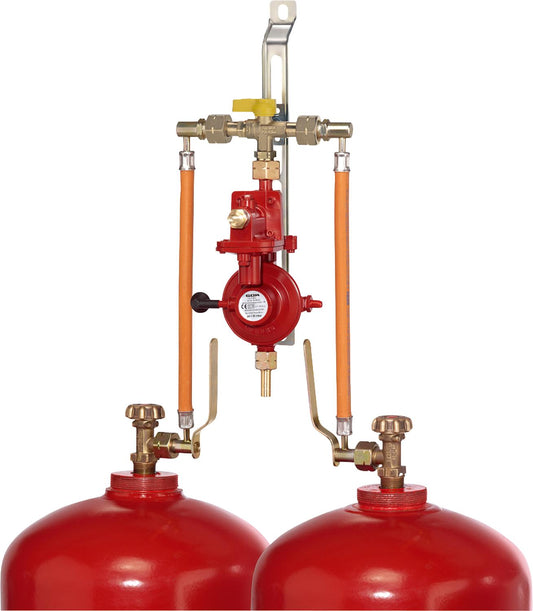 Système à double cylindre avec double vanne de commutation, 4 kg/h, 50 mbar, pour cylindres de 33 kg