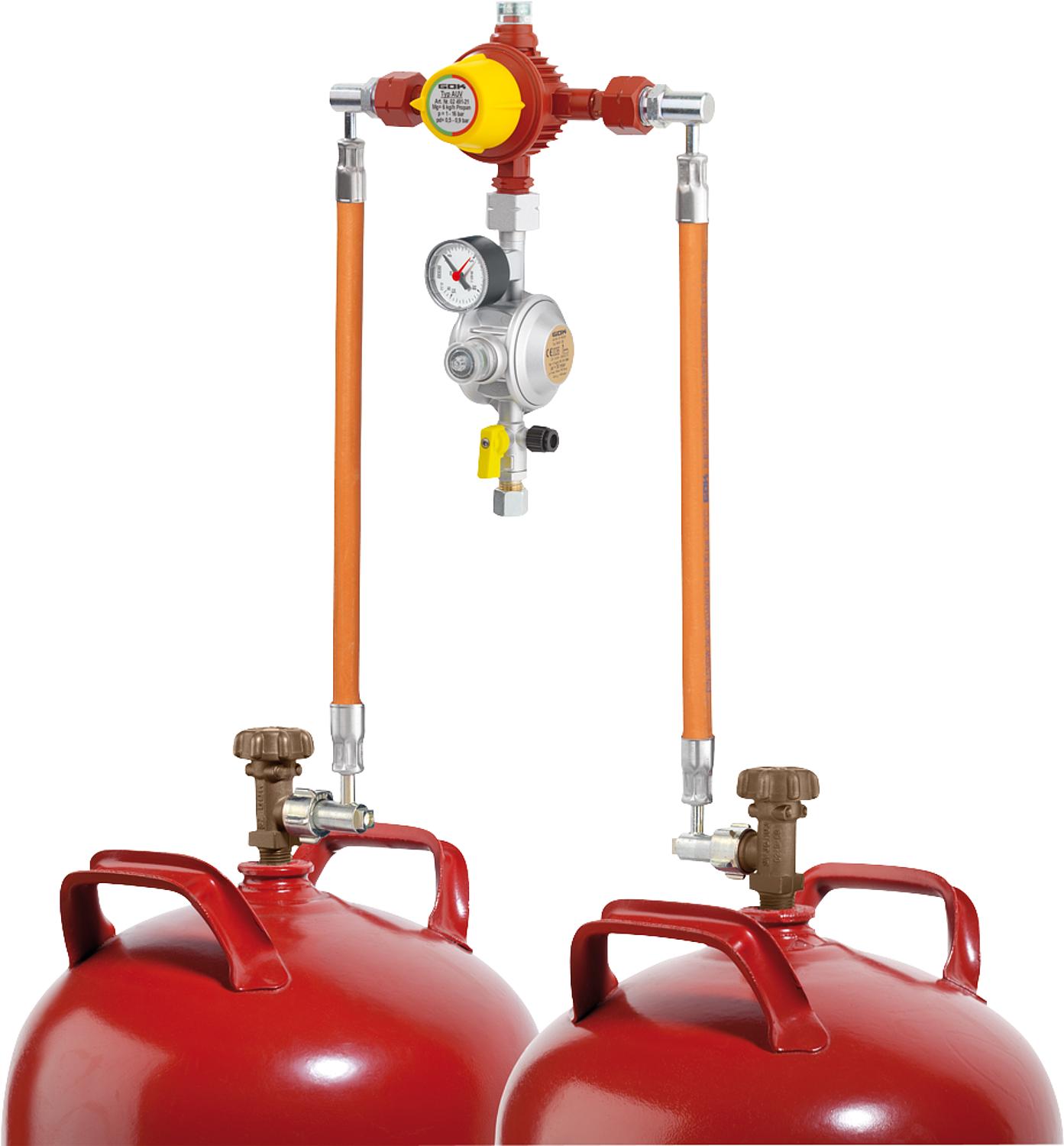 2-cylinder system with manual changeover device, PS 16 bar, 1.5 kg/h 50 mbar, KF x RVS 10