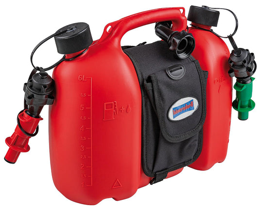Double canister, professional plastic, 6+3.5l, red with saddlebag, 805062