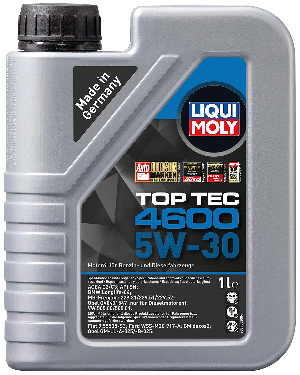 LIQUI MOLY Top Tec 4600 5W-30 engine oil, 1 liter canister
