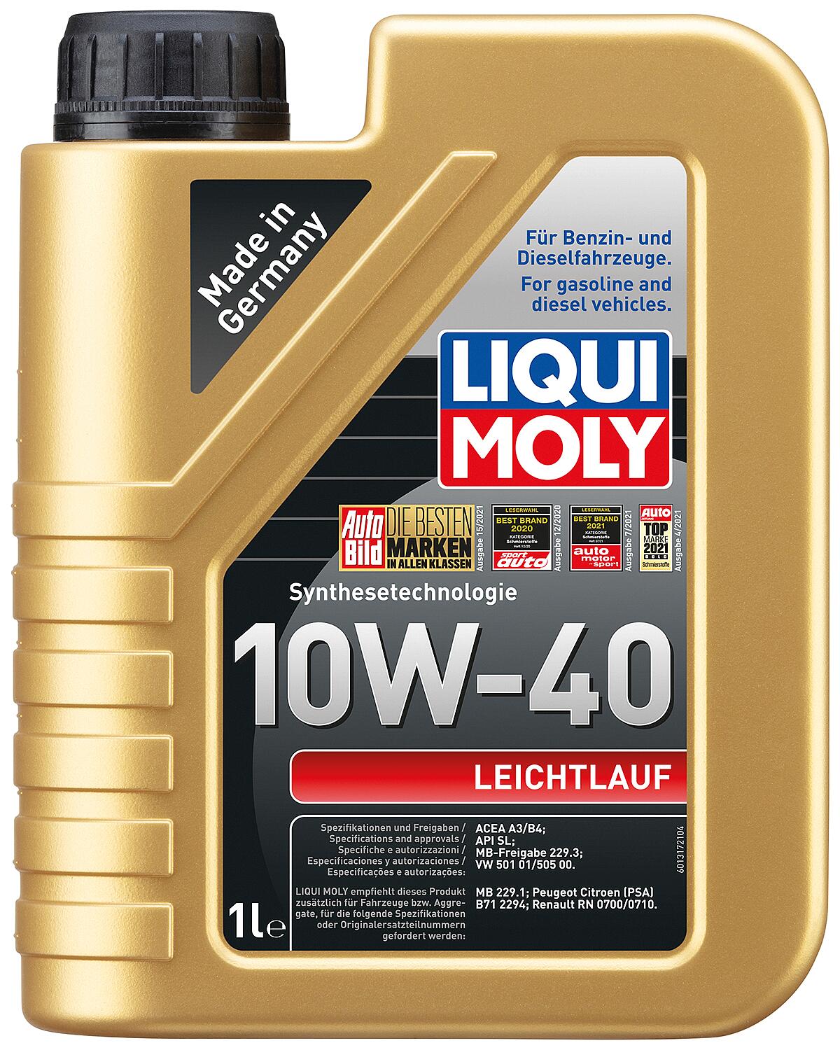 LIQUI MOLY 10W-40 low-friction engine oil, 1 liter canister
