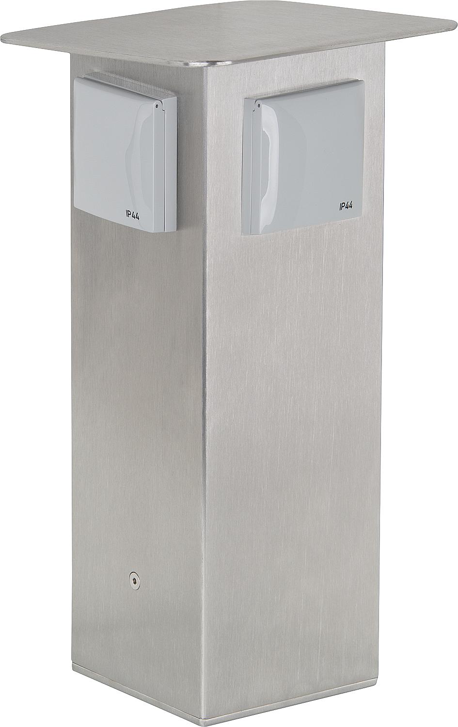 Stainless steel garden power outlet column, 2x safety sockets 230V, 50Hz