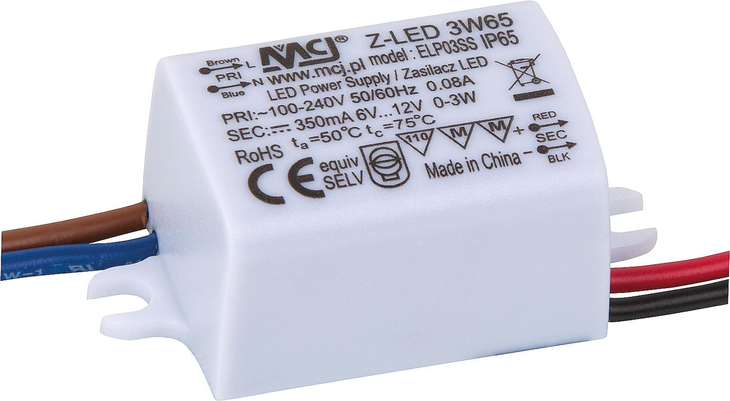 Transformer for light bulbs 12V, 0-3 watts, IP65