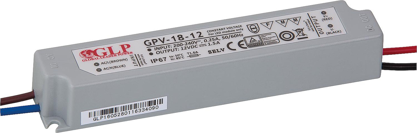 Transformer for light bulbs 12V, 0-3 watts, IP65