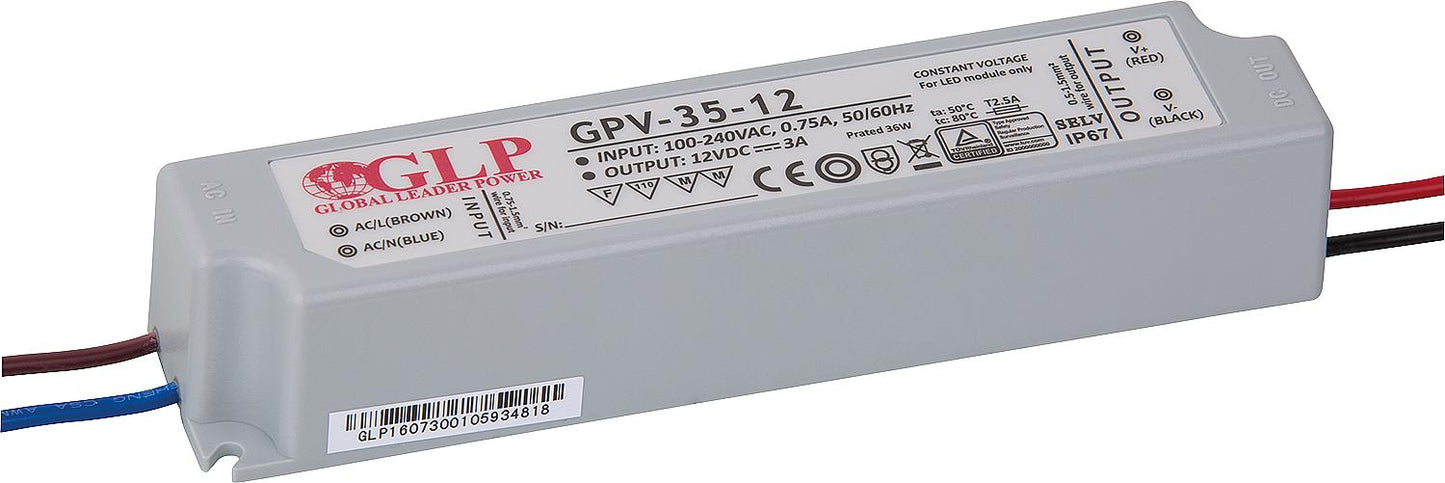 Transformer for light bulbs 12V, 0-3 watts, IP65