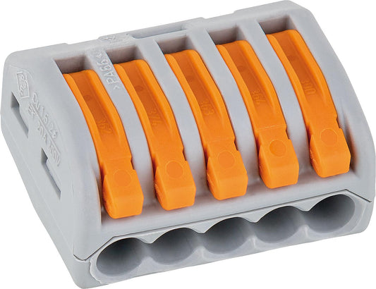 Bornier 222, bornier à 5 conducteurs, gris, conditionnement : 40