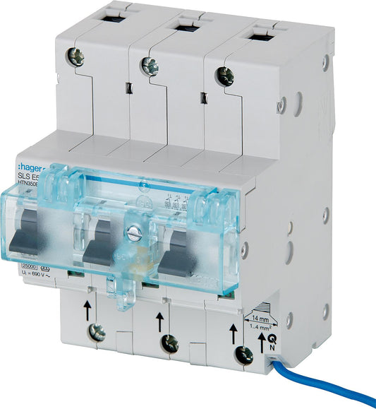 Hager 3P, 50A, DIN rail mounting circuit breaker HTN350E