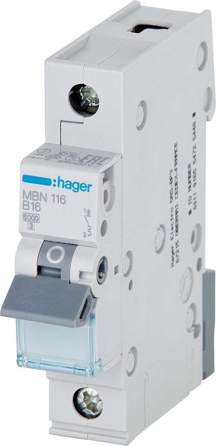 Hager B16A, 1p, 6kA, MBN116 miniature circuit breaker