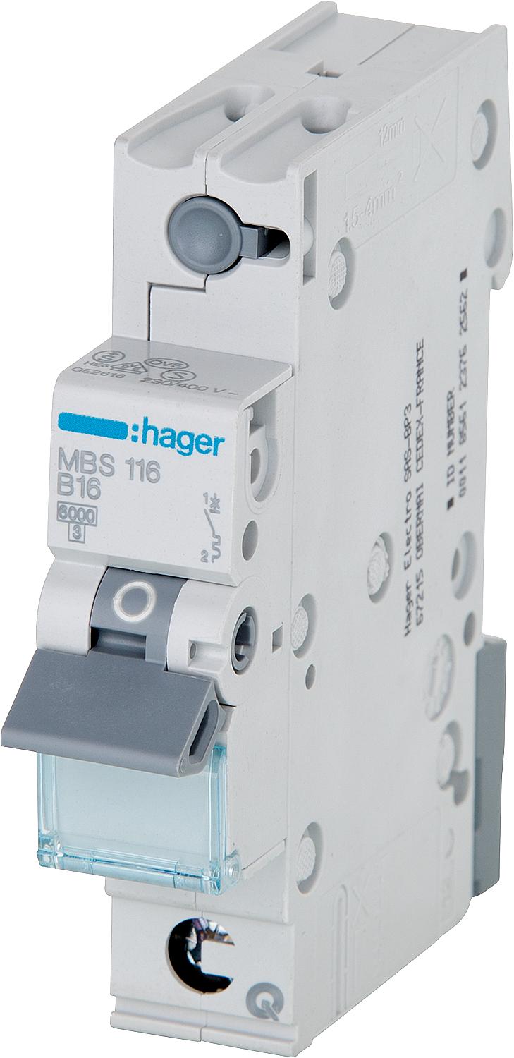 Hager B16A, 1p, 6kA, SSK miniature circuit breaker
