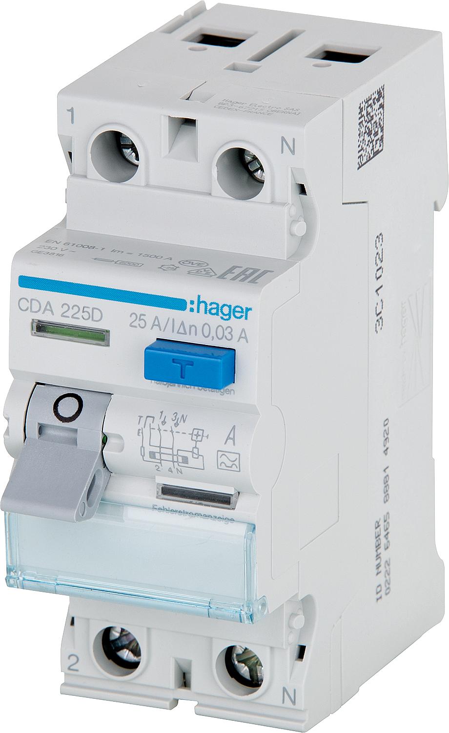 Hager residual current circuit breaker 25A, 30mA, 2-pole