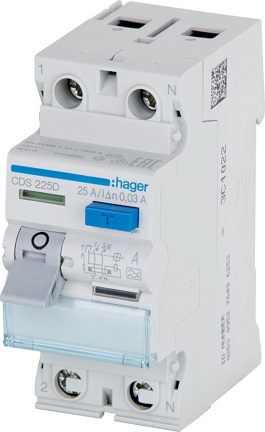 Hager 25A, 30mA, 2p SSK CDS225D residual current circuit breaker