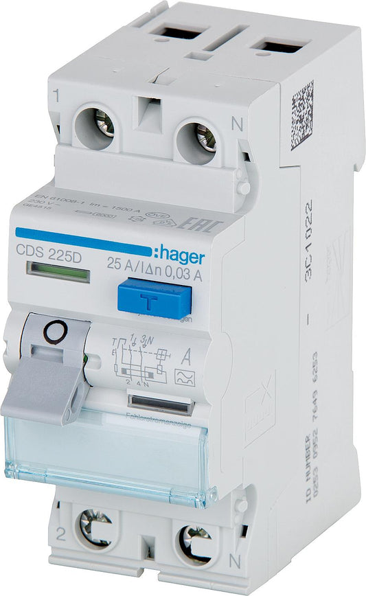 Hager 25A, 30mA, 2p SSK CDS225D residual current circuit breaker