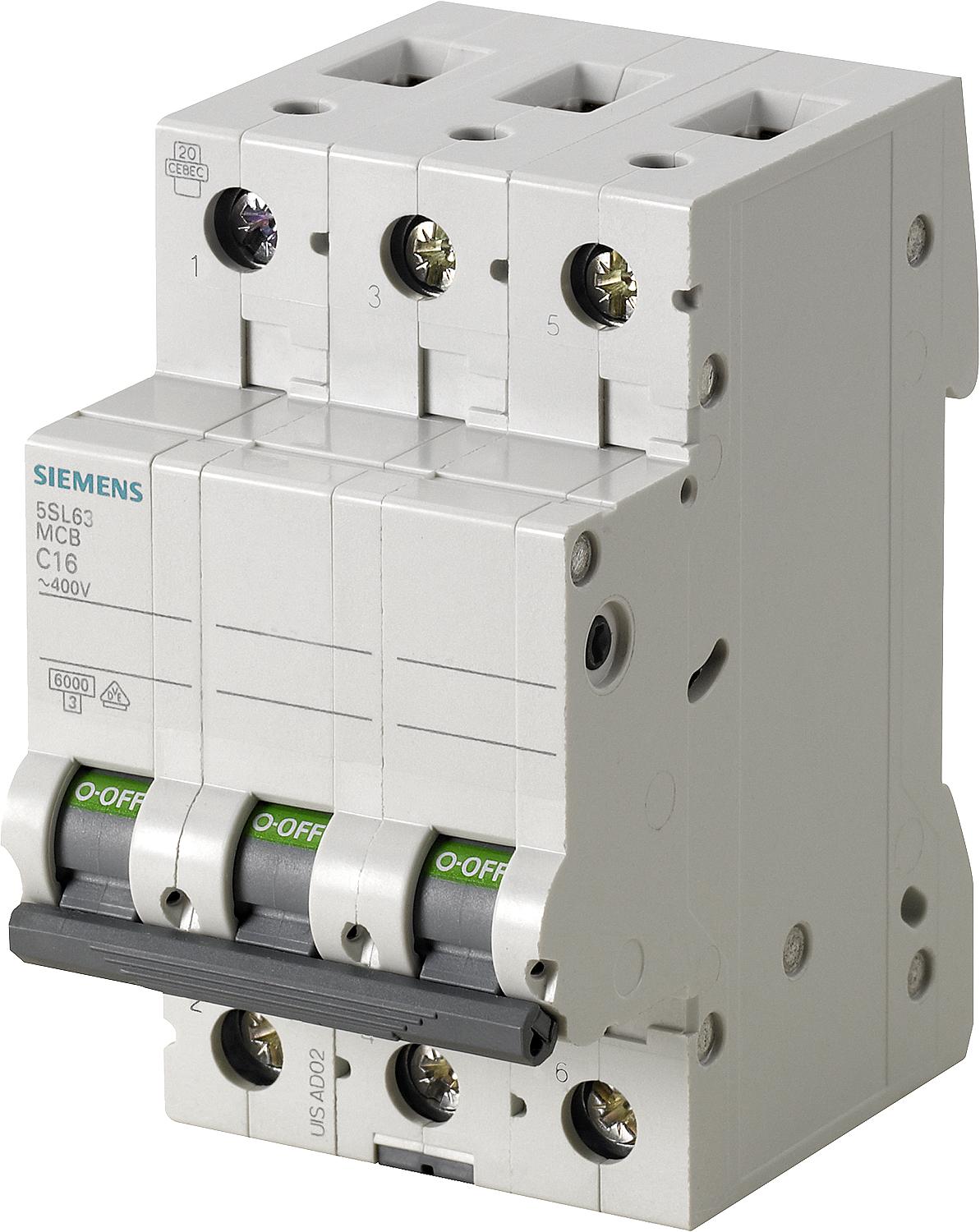 Siemens miniature circuit breaker, 6 kA, 3-pole, C25 A, 5SL6325-7