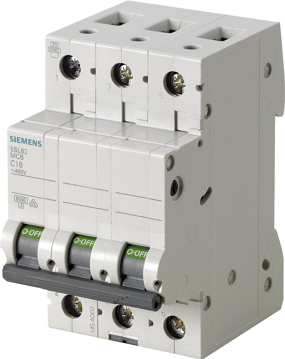 Siemens miniature circuit breaker, 6 kA, 3-pole, C25 A, 5SL6325-7