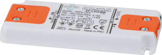 Transformer for LED bulbs 12V DC, 6W, IP20, flat design, 98x46x11mm