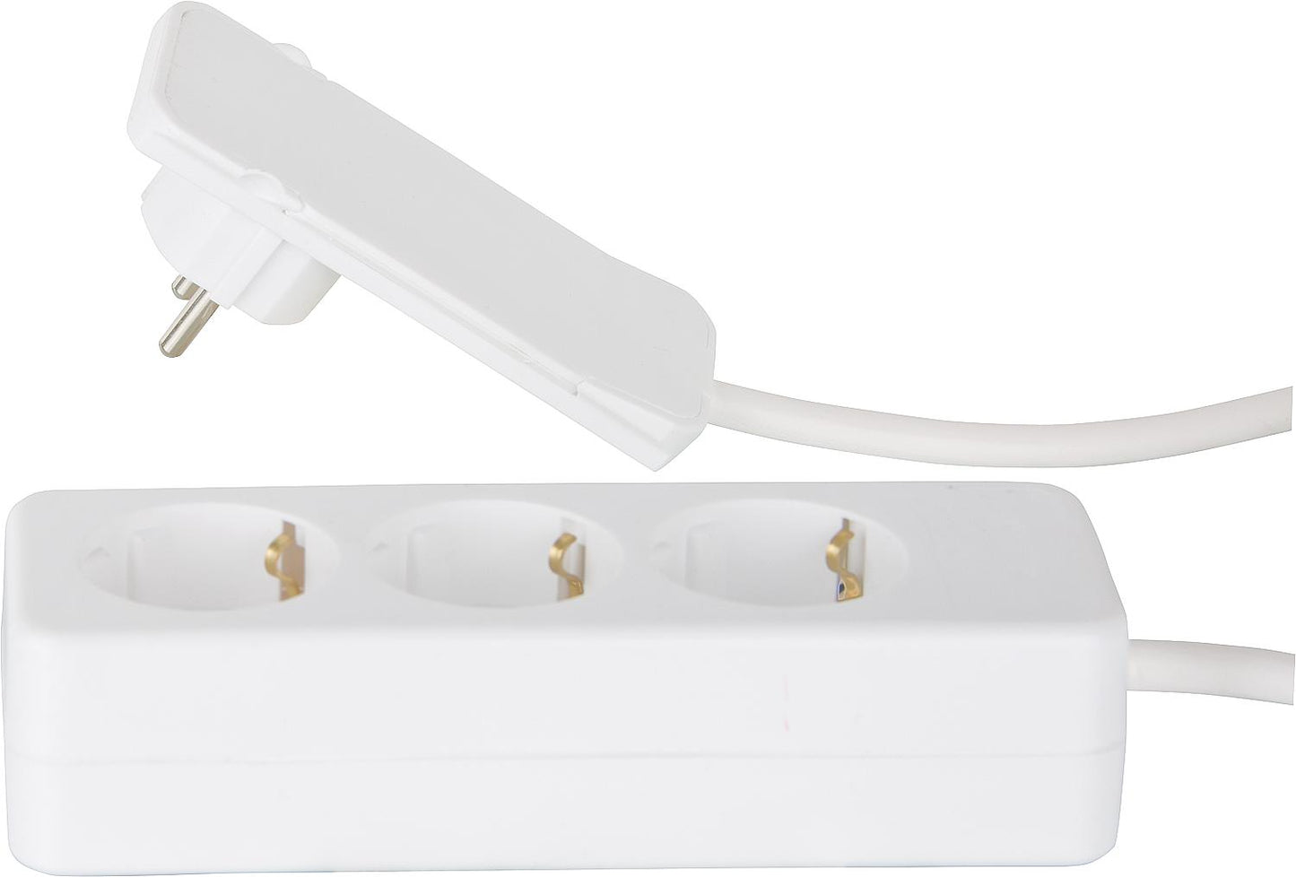 Flat Plug Schutzkontaktstecker Flachstecker in weiss, mit 1,6m Leitung und montierter 3-fach Tischsteckdose