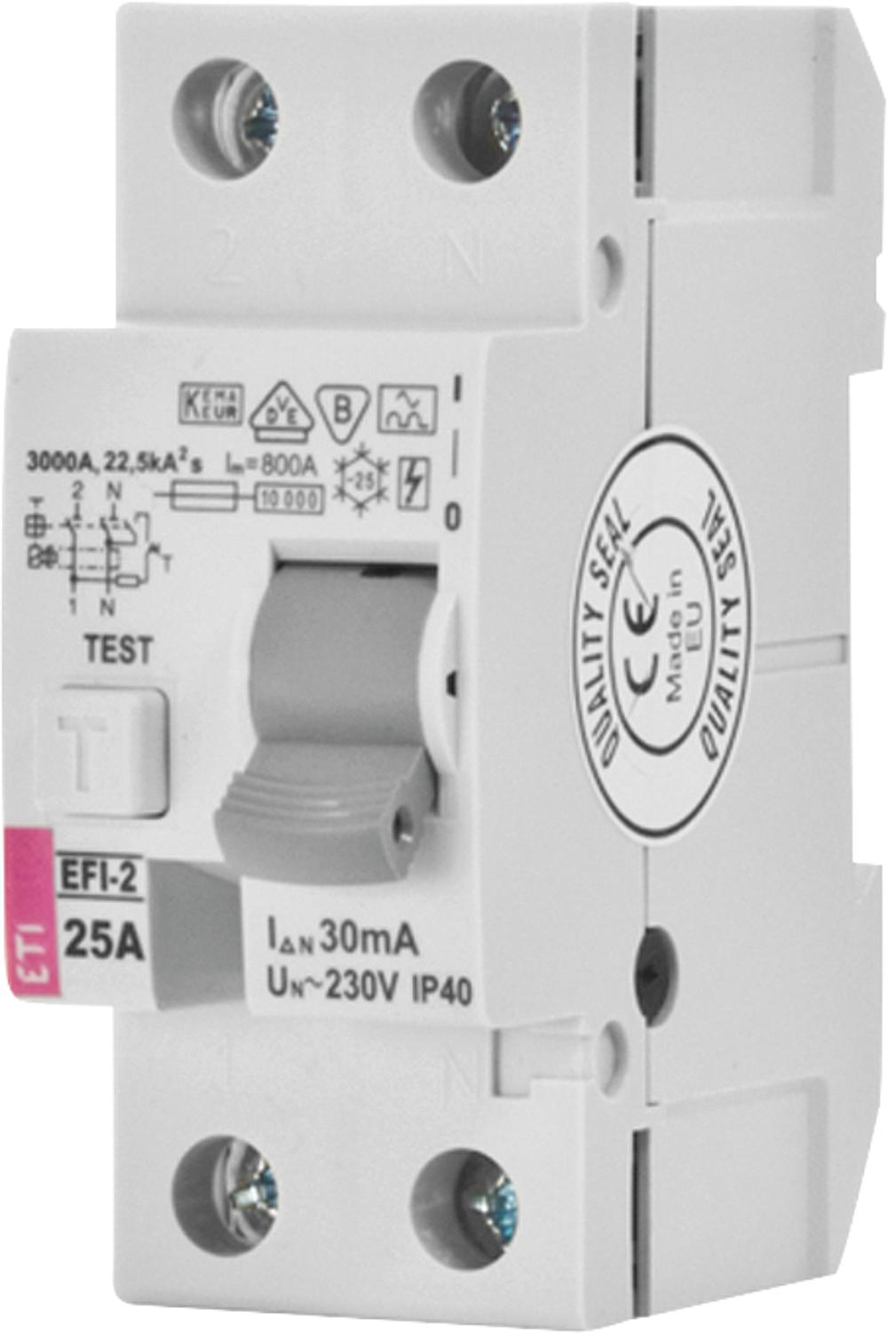 Residual current circuit breaker EFI-2, 2-pole, 25A, 30mA, type A, instantaneous