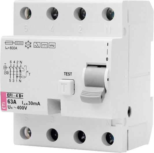 Residual current circuit breaker EFI-4B+, 4-pole, 25A, 30mA, type B+, instantaneous