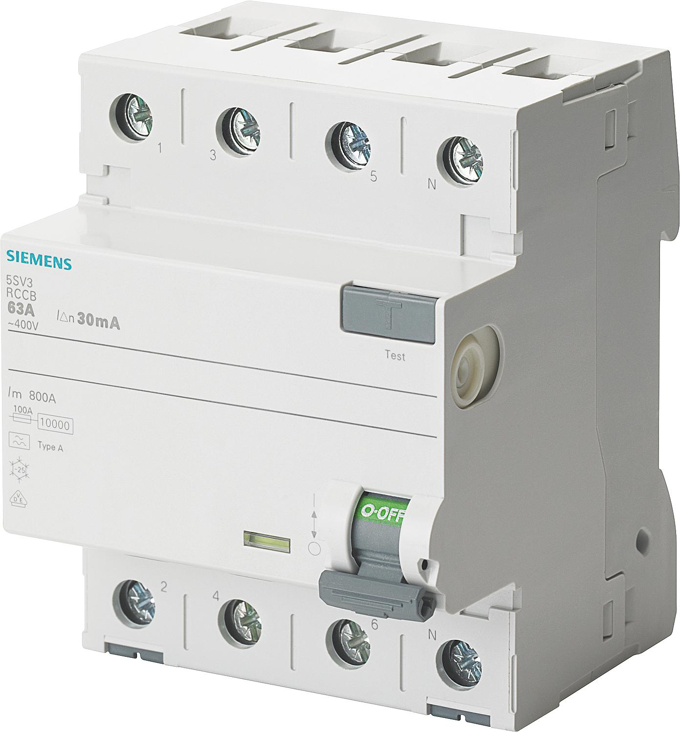 Siemens residual current circuit breaker, 4-pole, type F, 40A, 30mA, 5SV3344-3