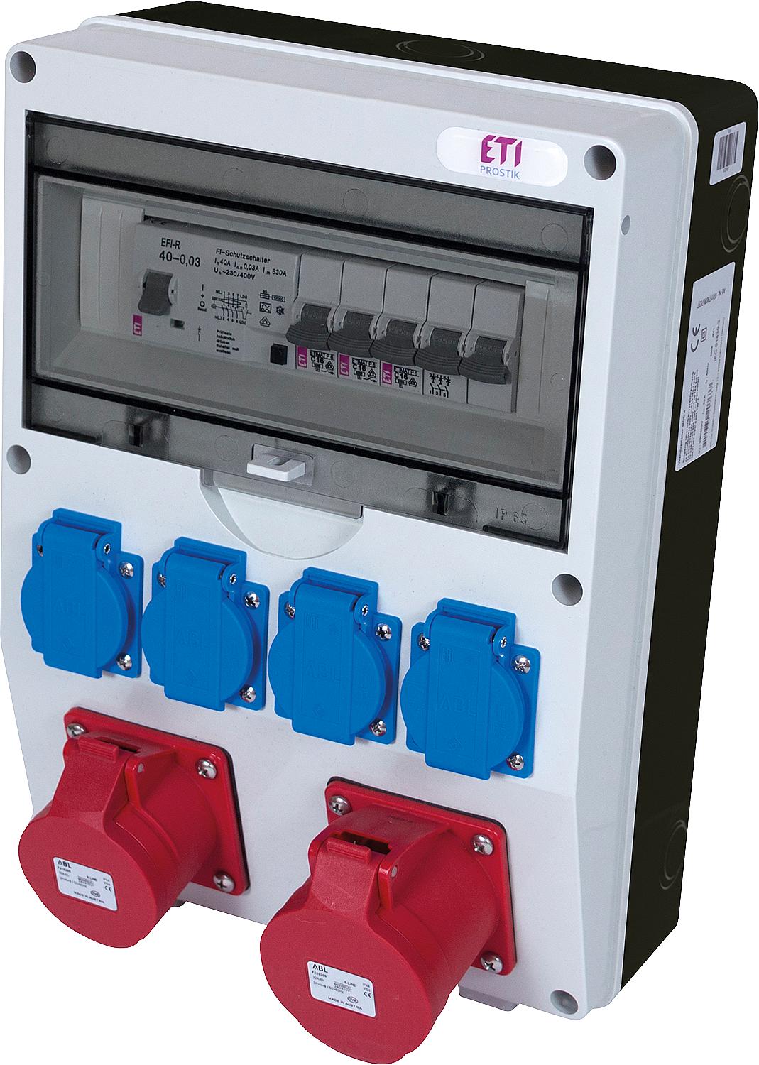Steckdosenkombination WV 2/4-12 CEE-Steckdosen: 1x32A, 1x16A 4x Schukosteckdosen, 1x FI/40A