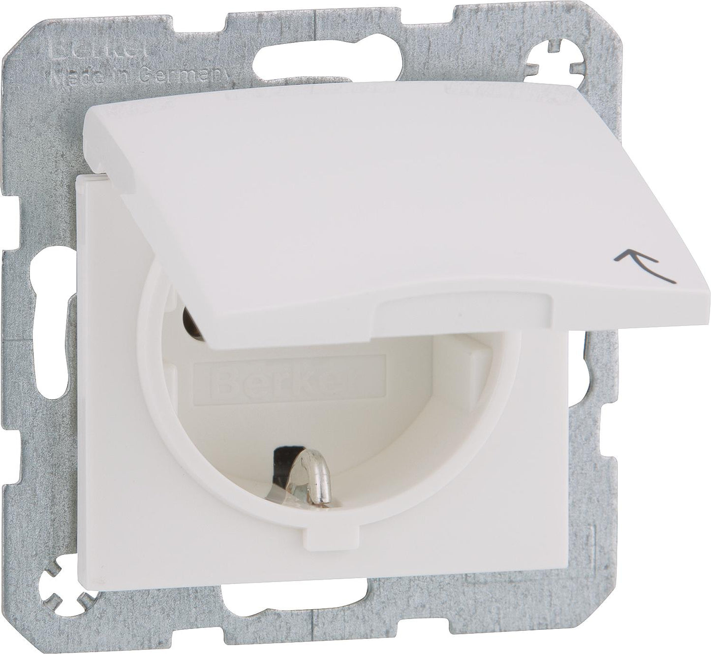 Berker 47518989 flush-mounted SCHUKO socket, with hinged cover, polar white, glossy, 1 piece