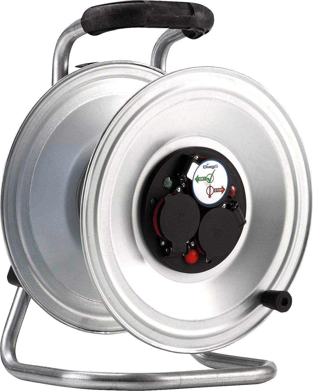 Stahlblech-Kabeltrommel Professional", leer, Ø 290 mm, 3-fach-Schuko-Steckdose