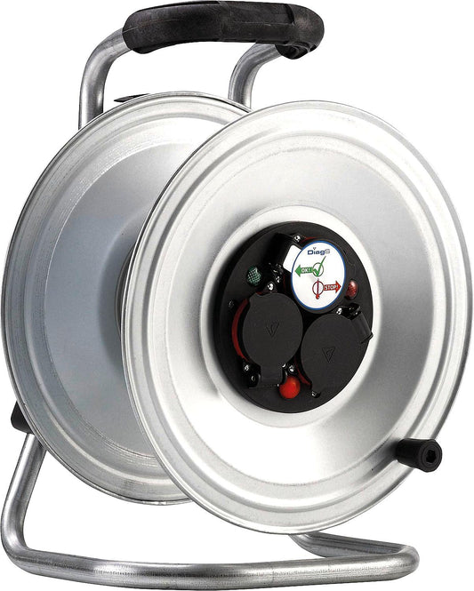Stahlblech-Kabeltrommel Professional", leer, Ø 290 mm, 3-fach-Schuko-Steckdose