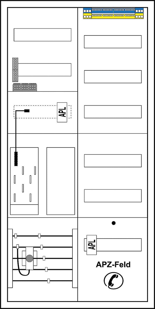 Complete cabinet F-Tronic EHZ54APZ-TCEHZ, 1 meter position eHZ, 1 distributor for 5 rows, 1 APZ position