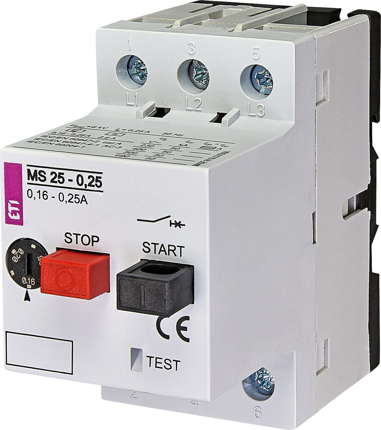 Motor protection switch ETI, MS25-0.16, tripping range 0.1 - 0.16 A