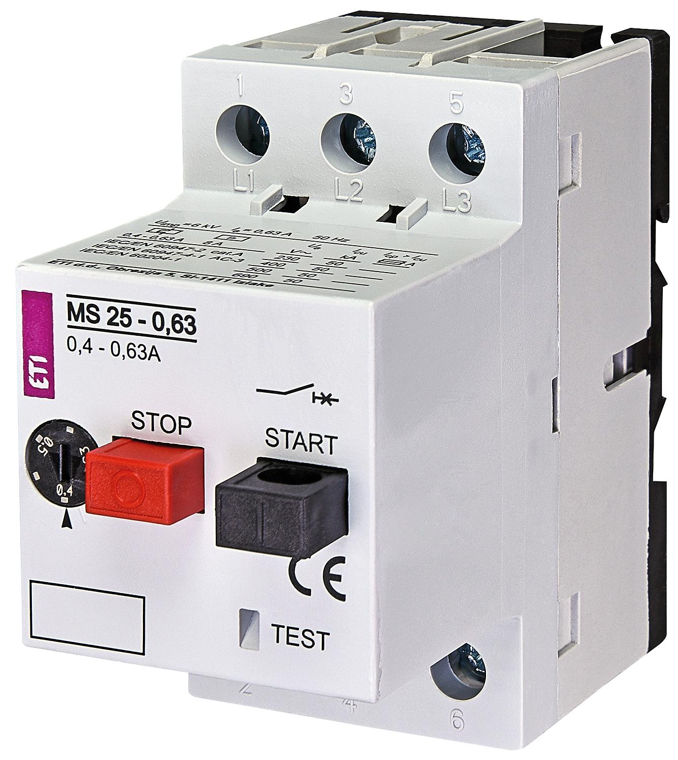 Motor protection switch ETI, MS25-0.16, tripping range 0.1 - 0.16 A
