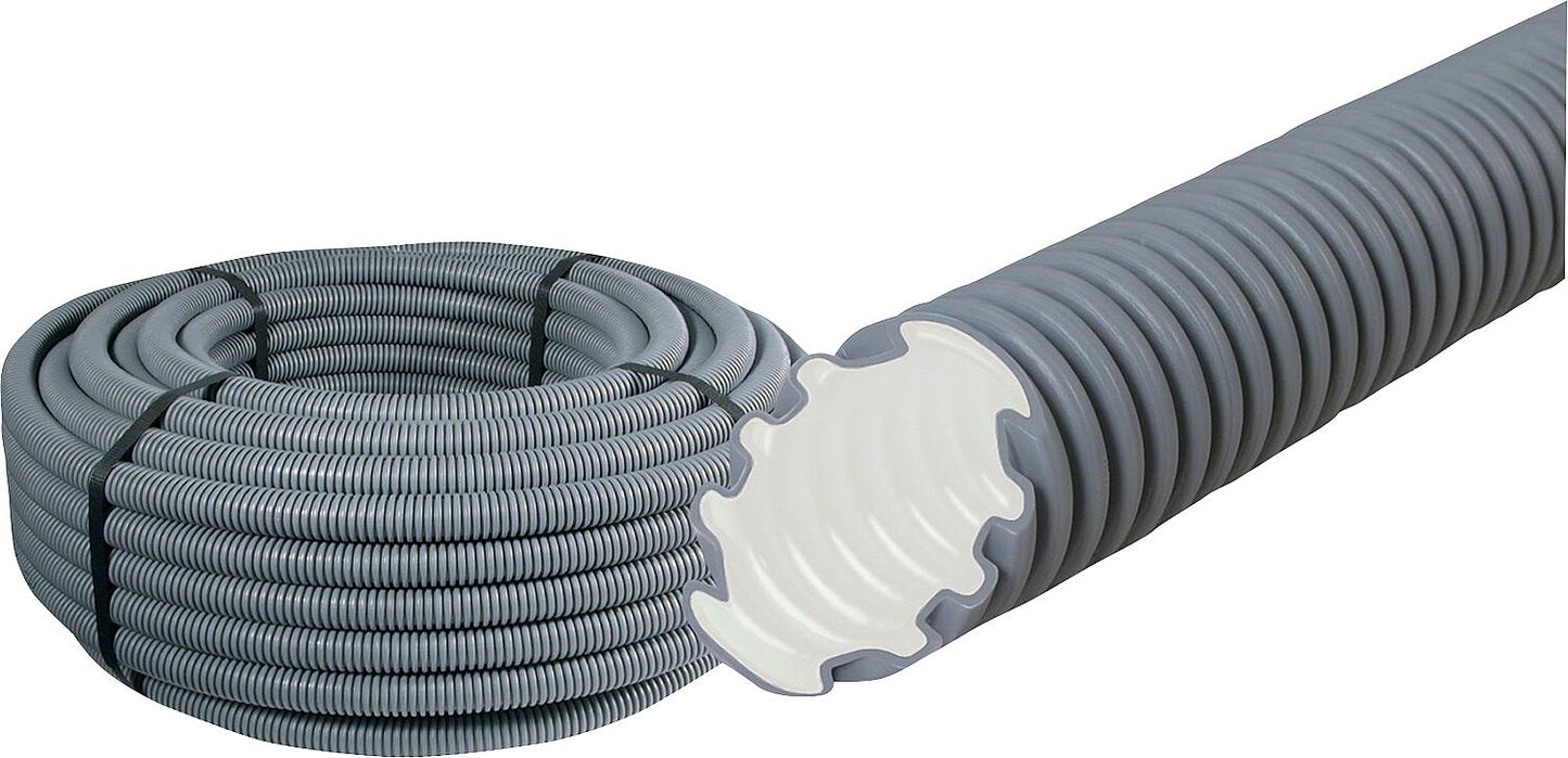 Tuyau ondulé en plastique MEP-FR, ignifugé 750 N, NW 20 facile, gris, rouleau de 100 m