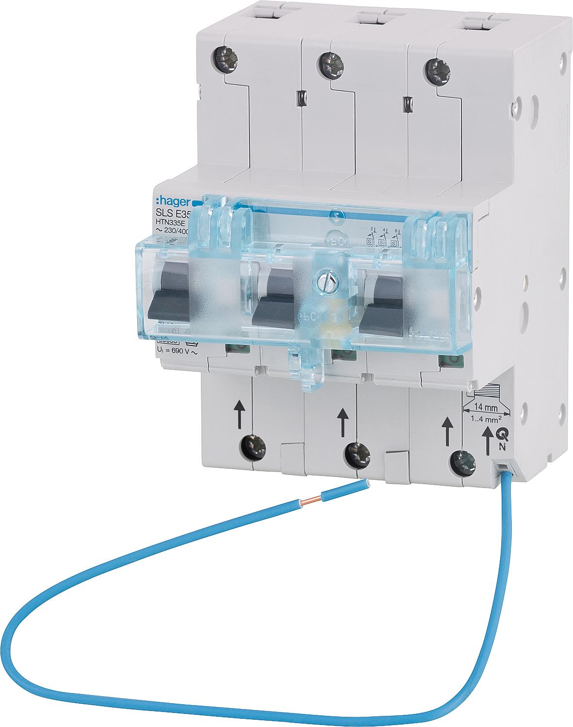 Hager 3P, 50A, DIN rail mounting circuit breaker HTN350E