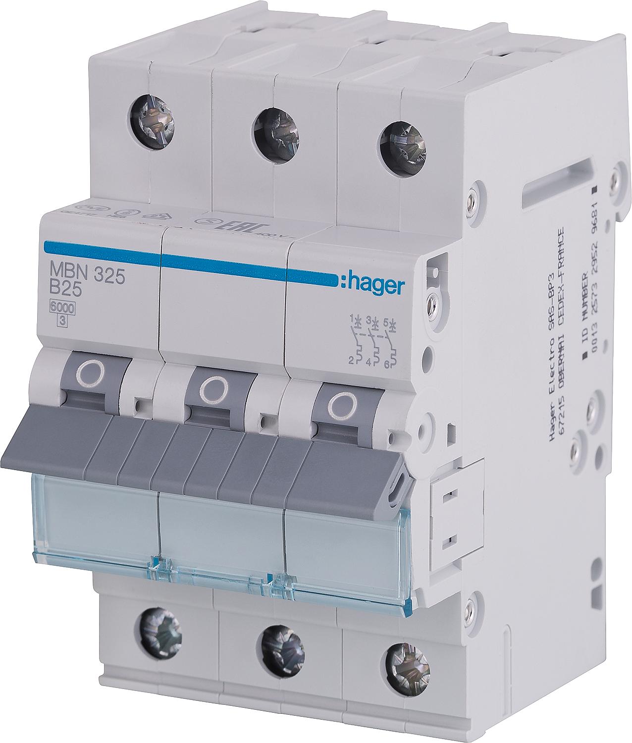 Hager B16A, 3-pole, 6kA circuit breaker